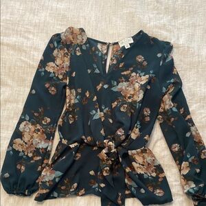 Floral Long Sleeve Tie Front Shirt